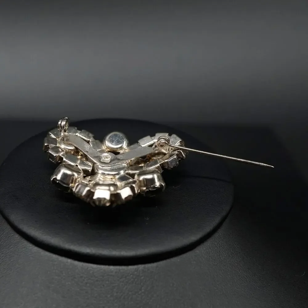 Vintage Smokey Gray Rhinestone Retro Brooch Silver Tone‎ Cluster Sparkle Pin